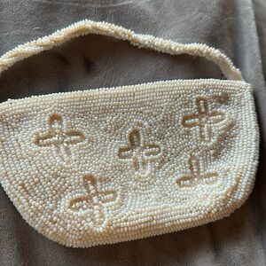 1950-60's White Beaded Handbag by Bag by Debbie/Japan w/beaded strap